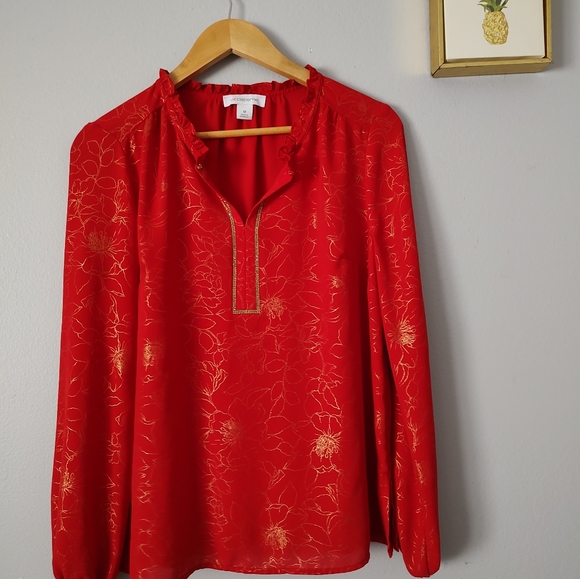 Liz Claiborne Blouse women Embellished Neck long Sleeves colo red cabaret New - Picture 5 of 10